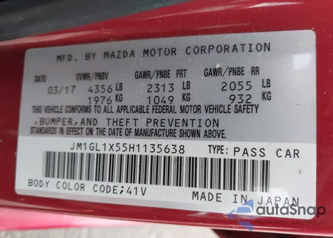 2017 Mazda Mazda6 Grand Touring z USA, uszkodzony, nr VIN JM1GL1X55H1135638